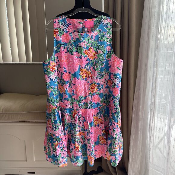 $178 Lilly Pulitzer Trina Swing Dress  XL Multi Rose To The Occasion Poplin - Picture 4 of 6